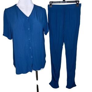 Sag Harbor 2 Piece Set SMALL Pants & Shirt Gauze Crinkle Matching Outfit Blue